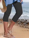 Cropped casual leggings front view in black