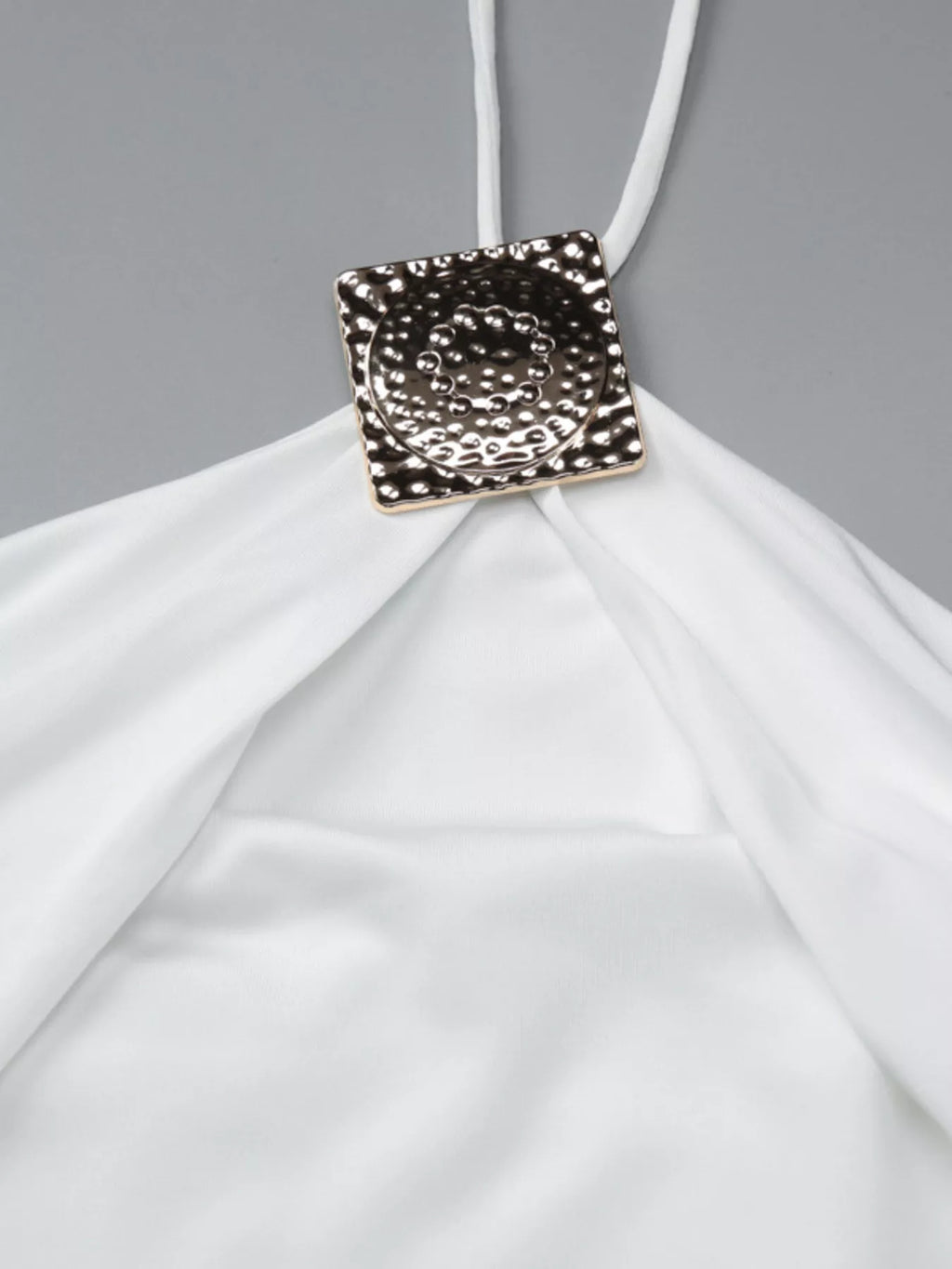 Black ruched maxi dress neckline detail