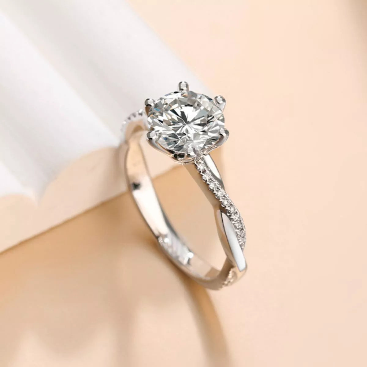 Moissanite ring sparkle in natural light