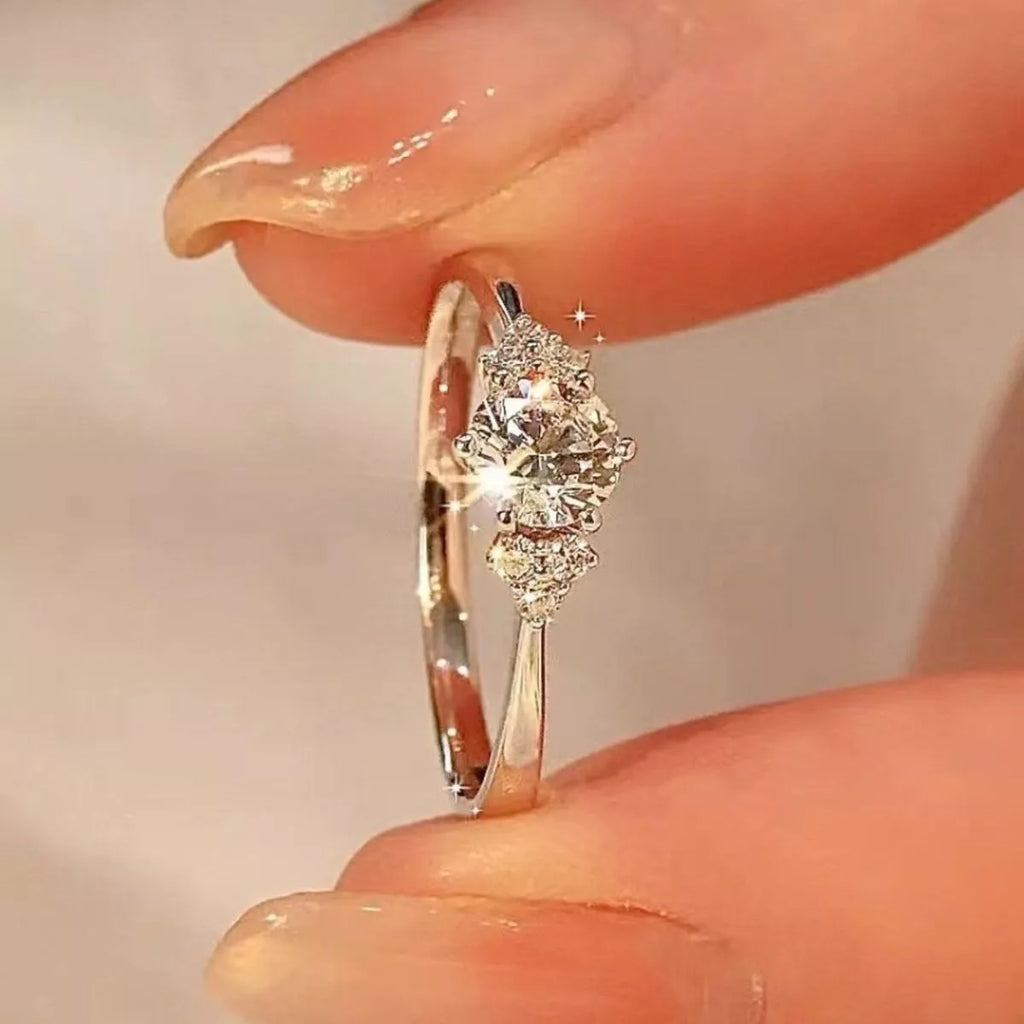Moissanite sterling silver ring side view