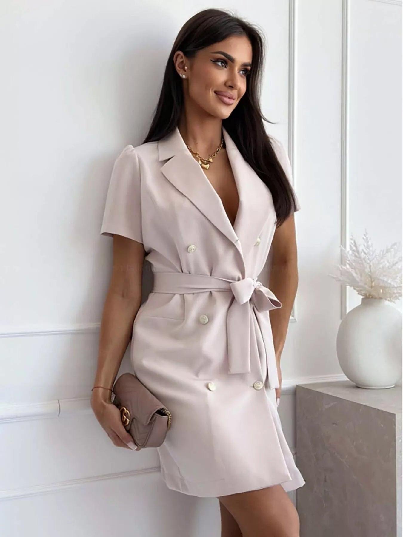 Blazer dress in hot pink with matching belt