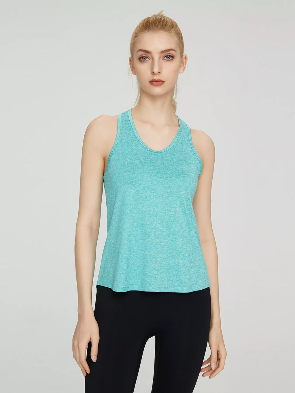 Aqua quick drying tank top side view on model