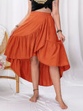 Plus size ruffled high low skirt front view in orange
