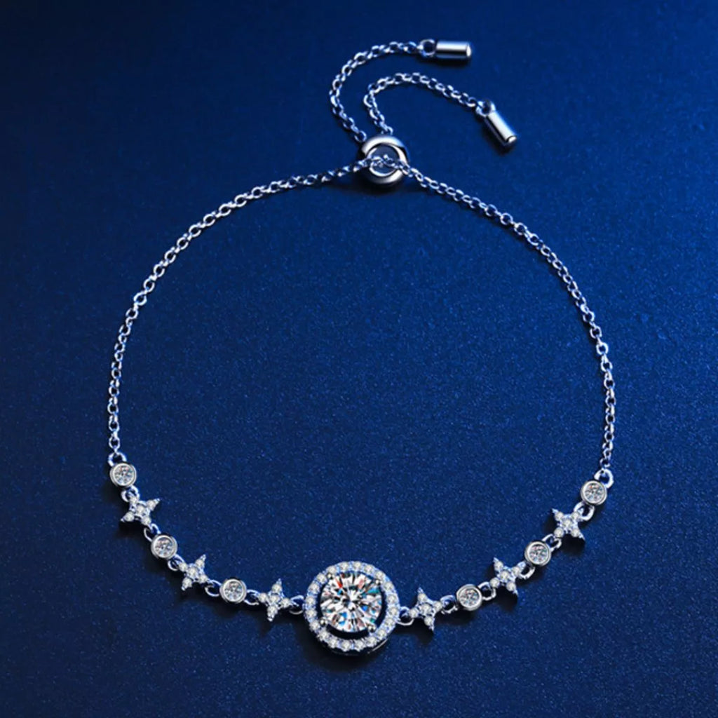 Moissanite bracelet displayed in matching gift box
