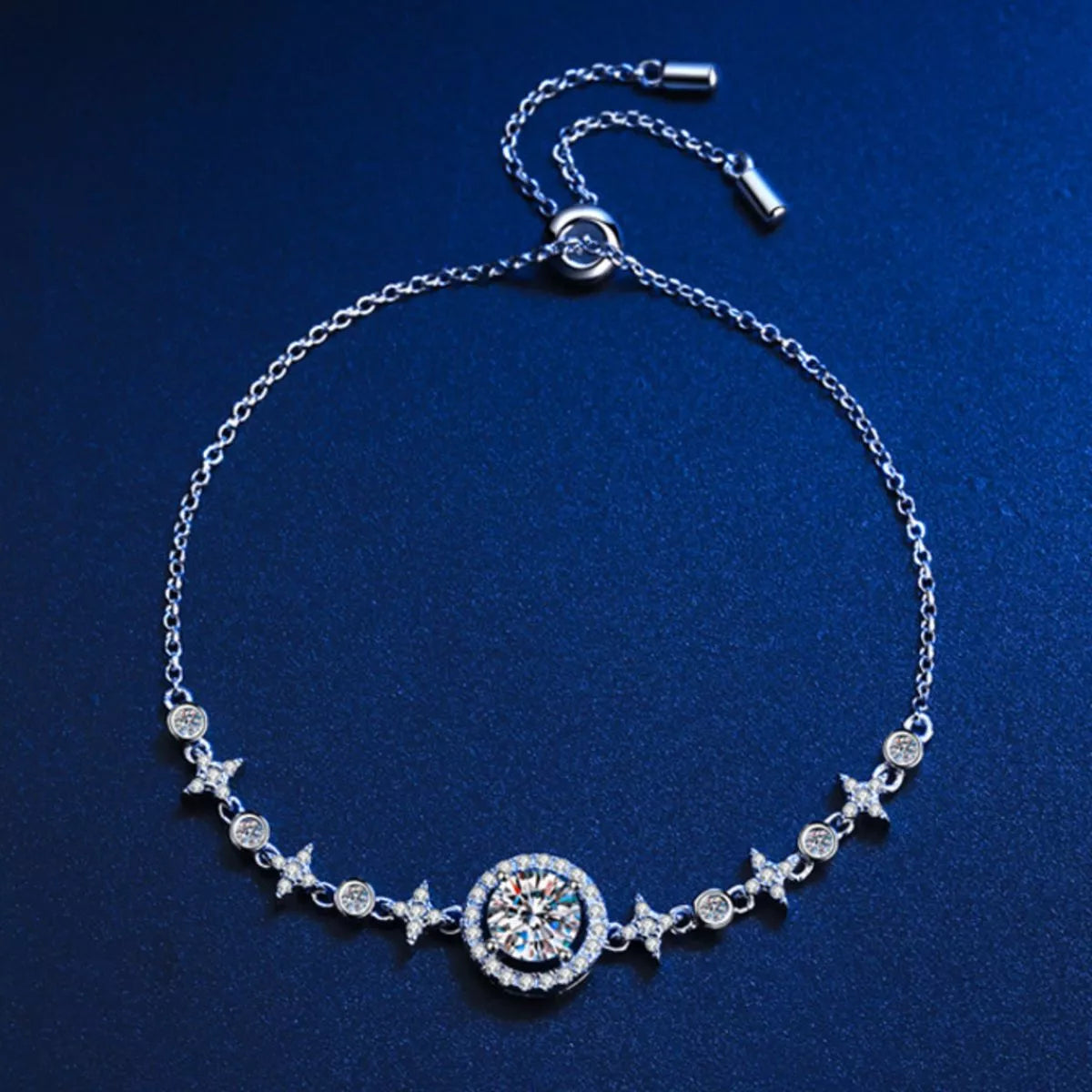 Moissanite bracelet displayed in matching gift box