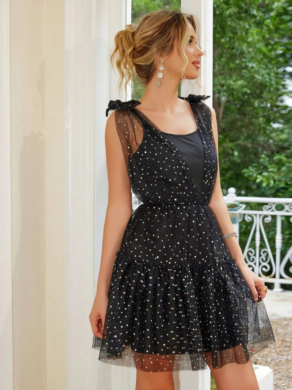 Cami dress tied strap detail close up